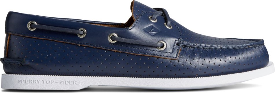 Authentischer Originaler 2-Loch Perforierter Bootsschuh Sperry Navy