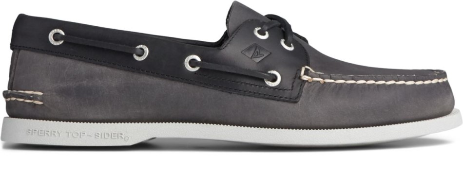 Authentischer Original 2-Loch Wildpferd Bootsschuh Sperry Grau Schwarz