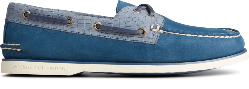 Gold Cup Authentischer Originaler 2-Loch-Bootsschuh Mit Krokoprägung Sperry Navy Multi