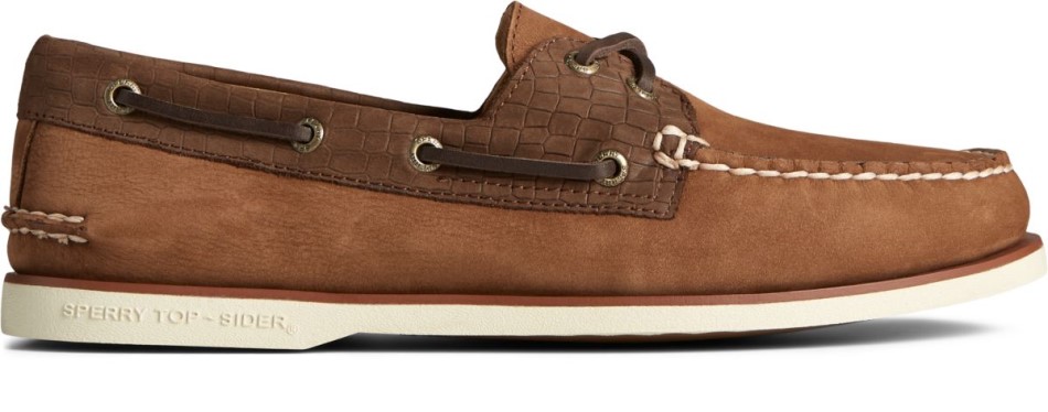 Goldener Becher Authentischer Originaler 2-ösen-bootsschuh Mit Krokoprägung Tan Multi Sperry